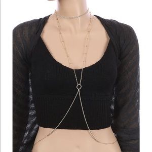 Rhinestone Choker Metal Ring Body Chain